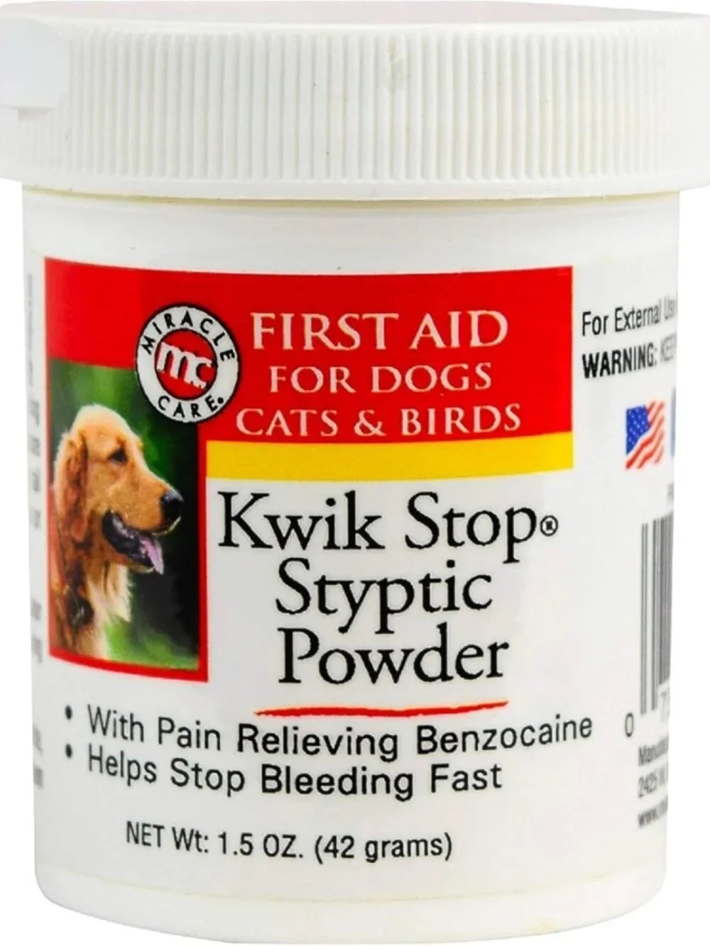 Fast-Acting Styptic Powder for Dogs, Cats & Birds - Pain Relief, 1.5 oz